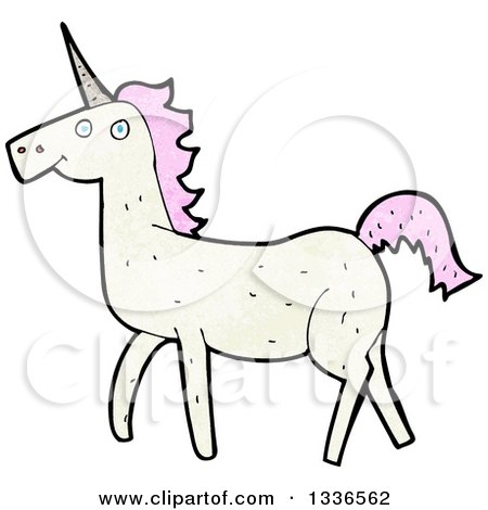 Clipart of a Textured White Unicorn with Pink Hair 2 - Royalty Free Vector Illustration by lineartestpilot