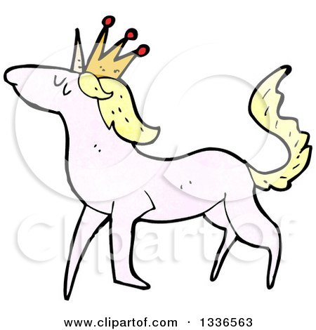 Clipart of a Textured Pink Unicorn with a Blond Mane and a Crown - Royalty Free Vector Illustration by lineartestpilot