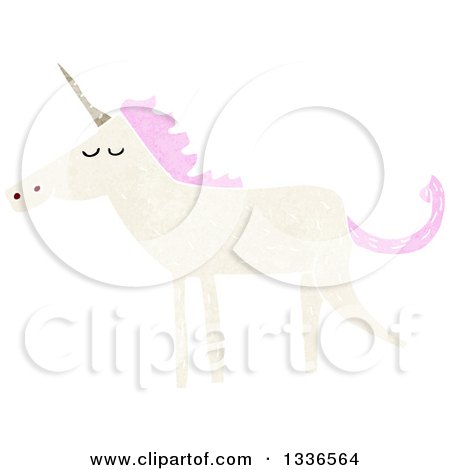 Clipart of a Textured White Unicorn with Pink Hair 3 - Royalty Free Vector Illustration by lineartestpilot