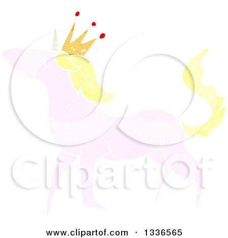Clipart of a Textured Pink Unicorn with a Crown and Blond Mane - Royalty Free Vector Illustration by lineartestpilot