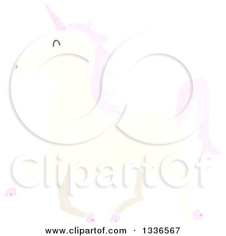 Clipart of a Textured White Unicorn with Pink Hair 5 - Royalty Free Vector Illustration by lineartestpilot