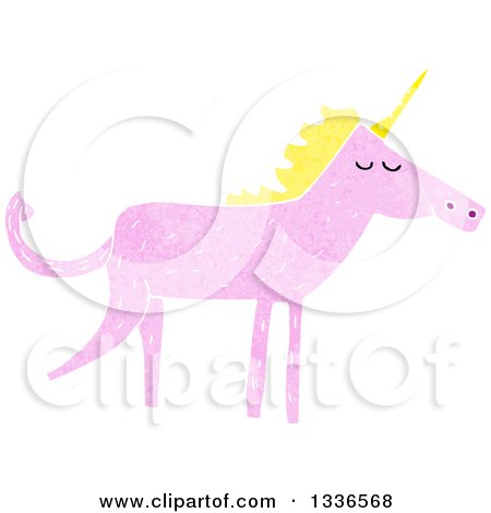 Clipart of a Textured Pink Unicorn with a Blond Mane - Royalty Free Vector Illustration by lineartestpilot