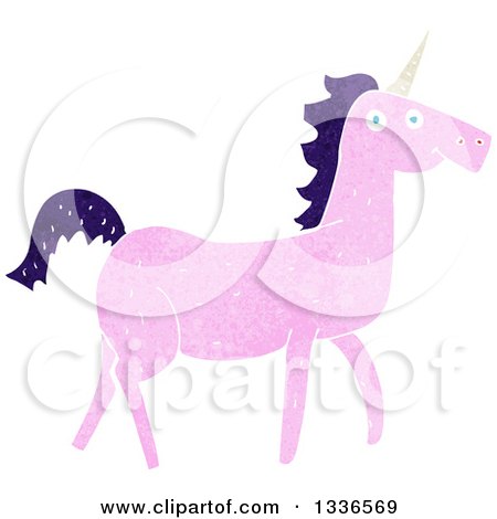 Clipart of a Textured Pink Unicorn with a Dark Purple Mane - Royalty Free Vector Illustration by lineartestpilot