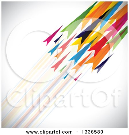 Clipart of Colorful Arrows Shooting Diagonally up to the Right, with Blurred Paths, on Shading - Royalty Free Vector Illustration by ColorMagic