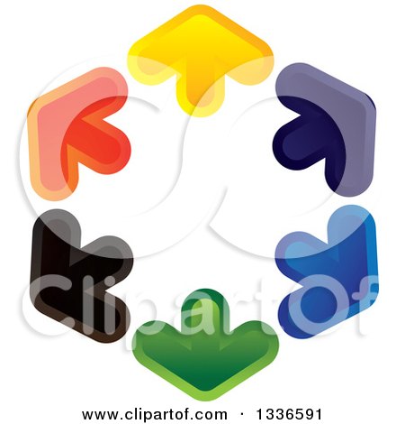 Clipart of a Colorful Hexagon Logo of Arrows Pointing Outwards - Royalty Free Vector Illustration by ColorMagic