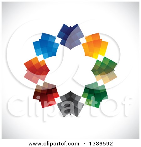 Clipart of a Colorful Circle Logo of Abstract Arrows Pointing Inwards over Shading - Royalty Free Vector Illustration by ColorMagic