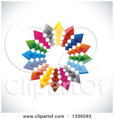 Clipart of a Colorful Circle Logo of Arrows Pointing Outwards on Shading - Royalty Free Vector Illustration by ColorMagic