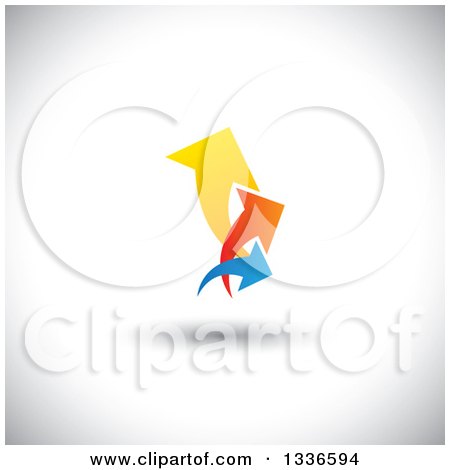 Clipart of a Colorful Trio Logo of Arrows Pointing up and to the Right over Shading - Royalty Free Vector Illustration by ColorMagic