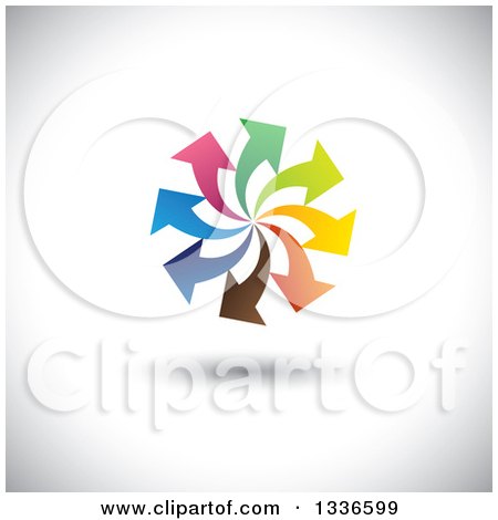 Clipart of a Colorful Circle Spiral Logo of Arrows Pointing Outwards over Shading - Royalty Free Vector Illustration by ColorMagic