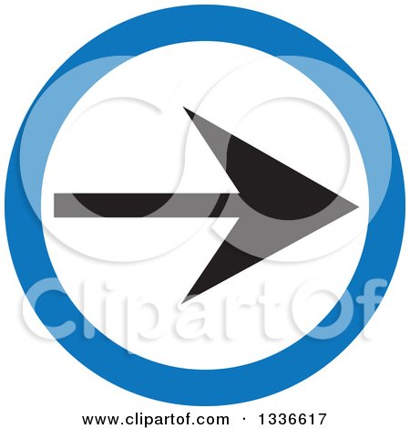 Clipart of a Flat Style Blue White and Black Arrow Round App Icon Button Design Element 2 - Royalty Free Vector Illustration by ColorMagic