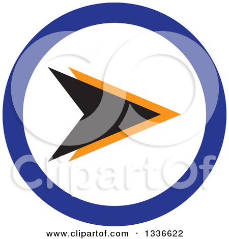 Clipart of a Flat Style Black Orange White and Blue Arrow Round App Icon Button Design Element - Royalty Free Vector Illustration by ColorMagic