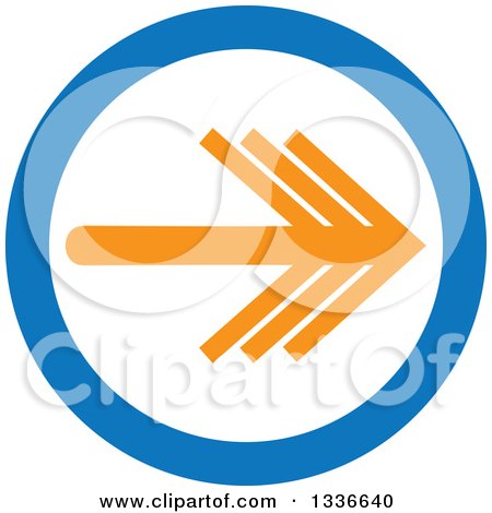 Clipart of a Flat Style Orange White and Blue Arrow Round App Icon Button Design Element - Royalty Free Vector Illustration by ColorMagic