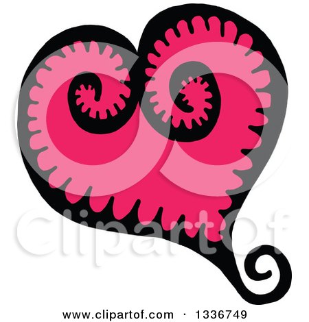 Clipart of a Sketched Doodle of a Pink Heart with a Spiral Tail - Royalty Free Vector Illustration by Prawny
