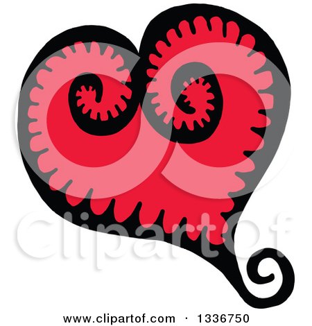 Clipart of a Sketched Doodle of a Red Heart with a Spiral Tail - Royalty Free Vector Illustration by Prawny