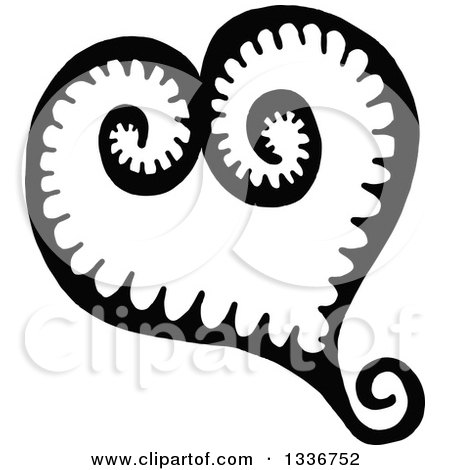 Clipart of a Sketched Doodle of a Black and White Heart with a Spiral Tail - Royalty Free Vector Illustration by Prawny
