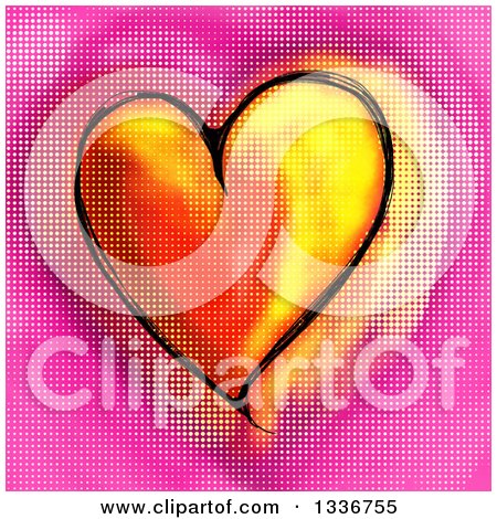 Clipart of a Screentone Textured Sketched Heart over Pink - Royalty Free Illustration by Prawny