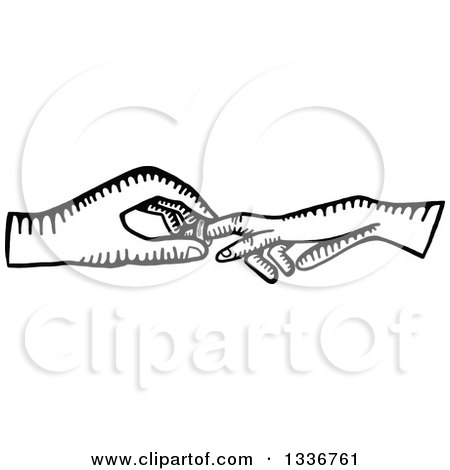 Clipart of a Sketched Doodle of Black and White Wedding Hands Exchanging Rings - Royalty Free Vector Illustration by Prawny