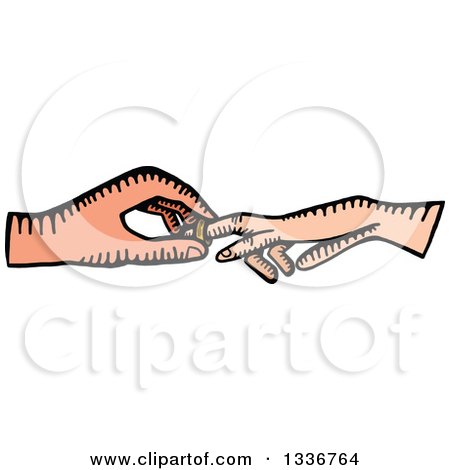 Clipart of a Sketched Doodle of Caucasian Wedding Hands Exchanging Rings - Royalty Free Vector Illustration by Prawny