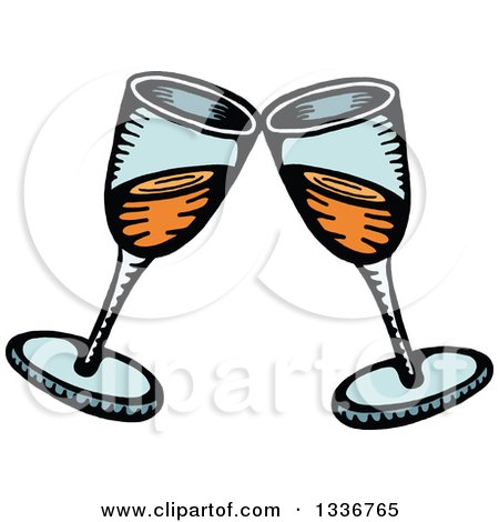 Clipart of a Sketched Doodle of Clinking Champagne Glasses - Royalty Free Vector Illustration by Prawny