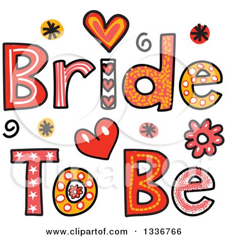 Clipart of Patterned Sketched Bride to Be Text with Flowers and Hearts - Royalty Free Vector Illustration by Prawny