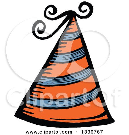 Clipart of a Sketched Doodle of an Orange Party Hat - Royalty Free Vector Illustration by Prawny