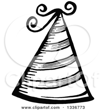 Clipart of a Sketched Doodle of a Black and White Party Hat - Royalty Free Vector Illustration by Prawny