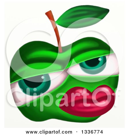 Clipart of a Green Apple Character with Red Lips - Royalty Free Illustration by Prawny