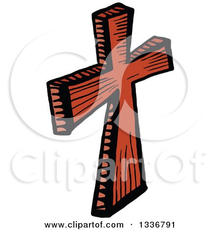Clipart of a Sketched Doodle of a Wooden Christian Cross - Royalty Free Vector Illustration by Prawny