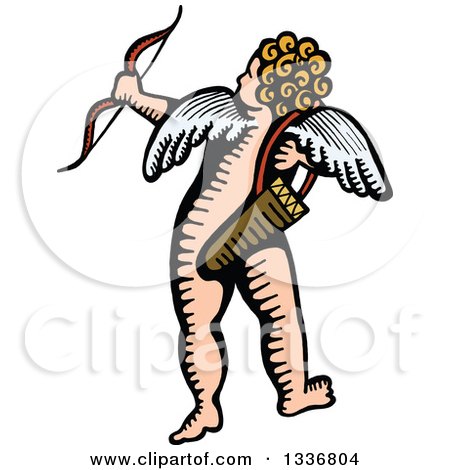 Clipart of a Sketched Doodle of Cupid Shooting an Arrow - Royalty Free Vector Illustration by Prawny