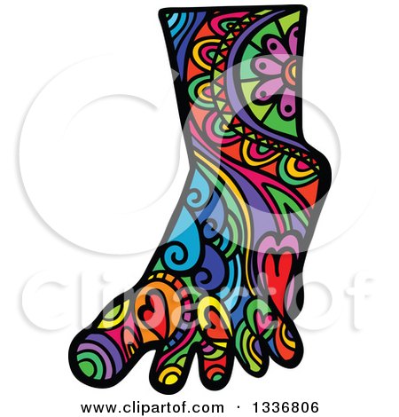 Clipart of a Colorful Patterned Folk Art Human Foot - Royalty Free Vector Illustration by Prawny