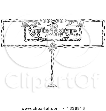 Clipart of a Black and White Carte Postale Sign - Royalty Free Vector Illustration by Prawny