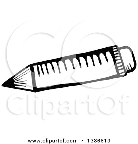 Clipart of a Sketched Doodle of a Black and White Pencil - Royalty Free Vector Illustration by Prawny