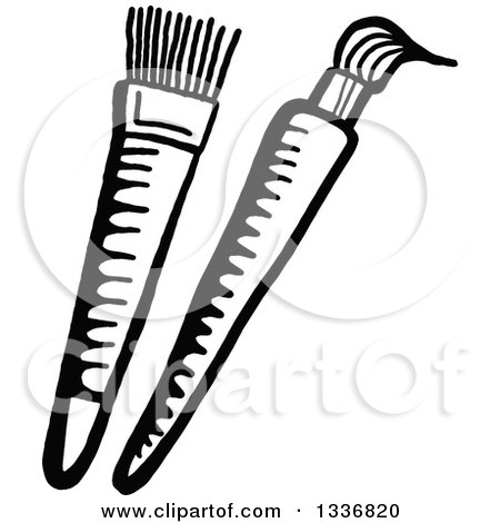 Clipart of a Sketched Doodle of Black and White Paintbrushes - Royalty Free Vector Illustration by Prawny