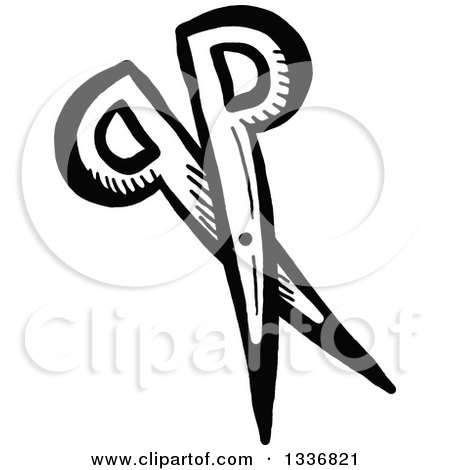 Clipart of a Sketched Doodle of a Black and White Pair of Scissors - Royalty Free Vector Illustration by Prawny