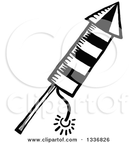 Clipart of a Sketched Doodle of a Black and White Rocket Firework - Royalty Free Vector Illustration by Prawny