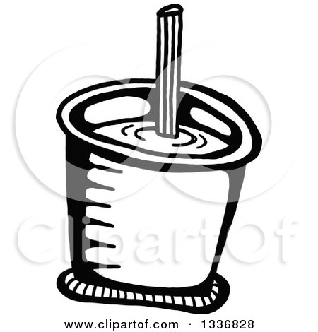 Clipart of a Sketched Doodle of a Black and White Drink with a Straw - Royalty Free Vector Illustration by Prawny