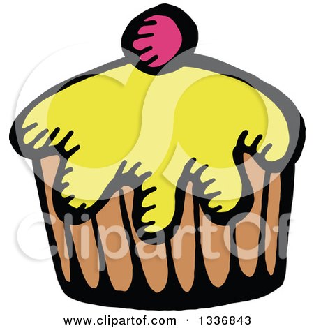 Clipart of a Sketched Doodle of a Yellow Cupcake - Royalty Free Vector Illustration by Prawny