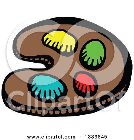 Clipart of a Sketched Doodle of a Paint Palette - Royalty Free Vector Illustration by Prawny