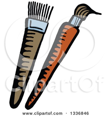 Clipart of a Sketched Doodle of Paintbrushes - Royalty Free Vector Illustration by Prawny