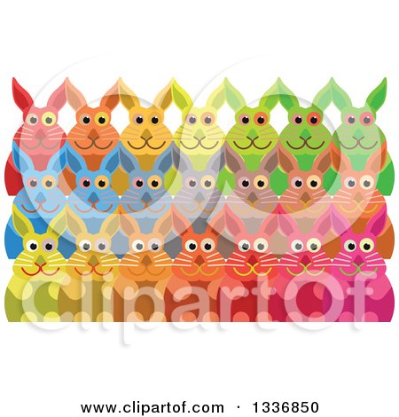 Clipart of a Crowd of Colorful Rabbits - Royalty Free Vector Illustration by Prawny