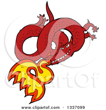 Clipart of a Cartoon Red Fire Breathing Chinese Dragon - Royalty Free Vector Illustration by lineartestpilot