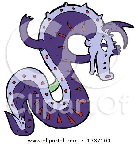 Clipart of a Cartoon Purple Chinese Dragon - Royalty Free Vector Illustration by lineartestpilot