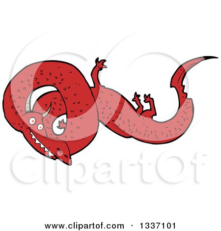 Clipart of a Cartoon Red Chinese Dragon - Royalty Free Vector Illustration by lineartestpilot