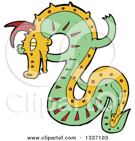 Clipart of a Cartoon Green Chinese Dragon - Royalty Free Vector Illustration by lineartestpilot