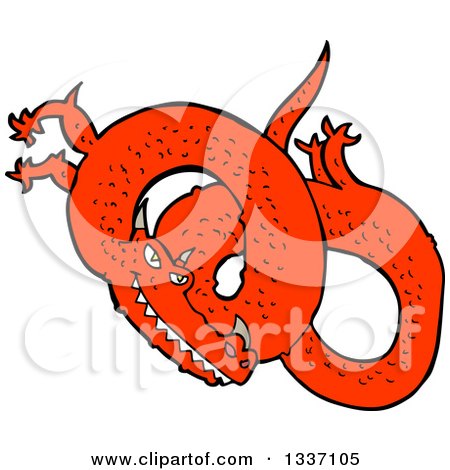 Clipart of a Cartoon Red Chinese Dragon 2 - Royalty Free Vector Illustration by lineartestpilot