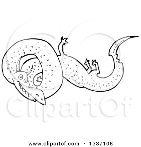 Lineart Clipart of a Black and White Chinese Dragon 2 - Royalty Free Outline Vector Illustration by lineartestpilot
