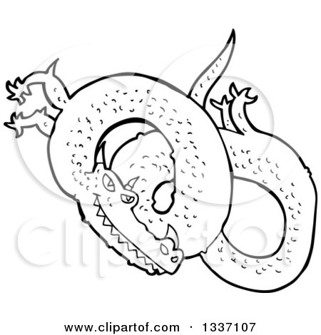 Lineart Clipart of a Black and White Chinese Dragon 3 - Royalty Free Outline Vector Illustration by lineartestpilot