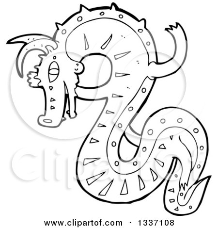 Lineart Clipart of a Black and White Chinese Dragon - Royalty Free Outline Vector Illustration by lineartestpilot