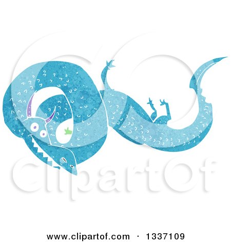 Clipart of a Textured Blue Chinese Dragon - Royalty Free Vector Illustration by lineartestpilot