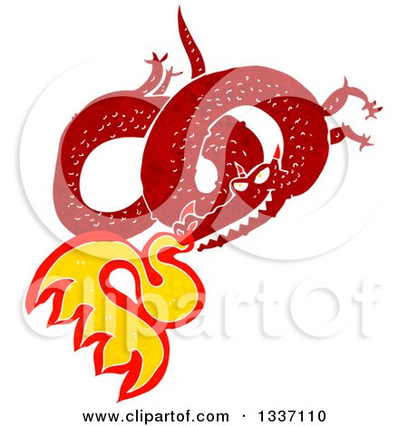Clipart of a Textured Red Fire Breathing Chinese Dragon - Royalty Free Vector Illustration by lineartestpilot